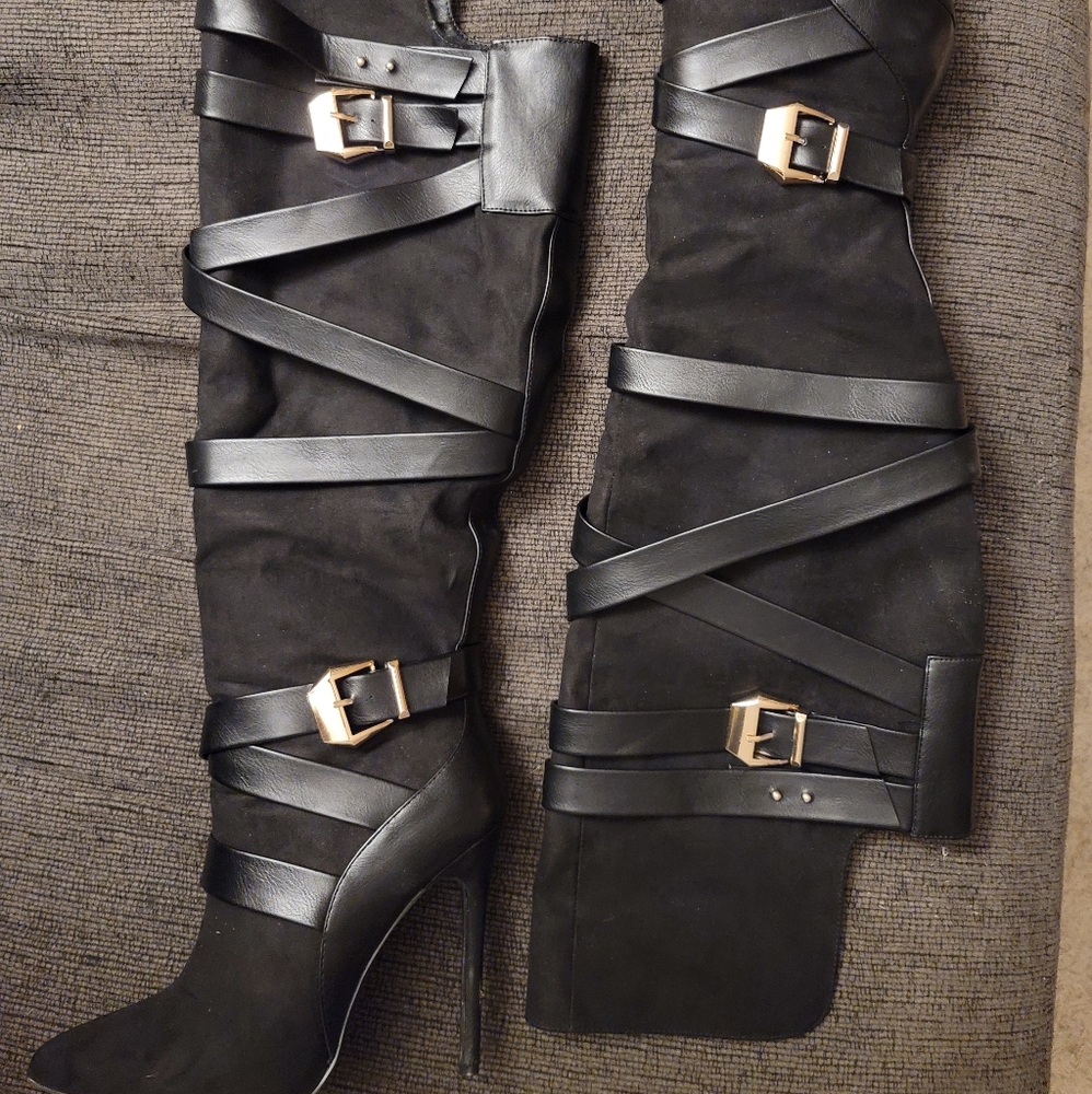 Thigh high bandage stiletto boots